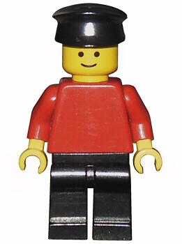 LEGO Minifigure-Plain Red Torso with Red Arms, Black Legs, Black Hat-Town / Classic Town-PLN057-Creative Brick Builders